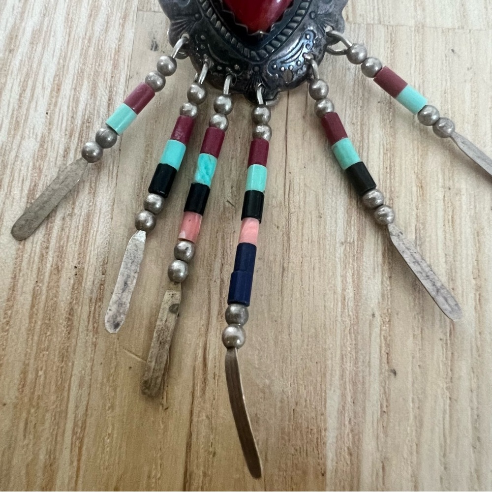 QT Sterling silver Native American dangle fringe Southwestern earrings on posts - Picture 7 of 10